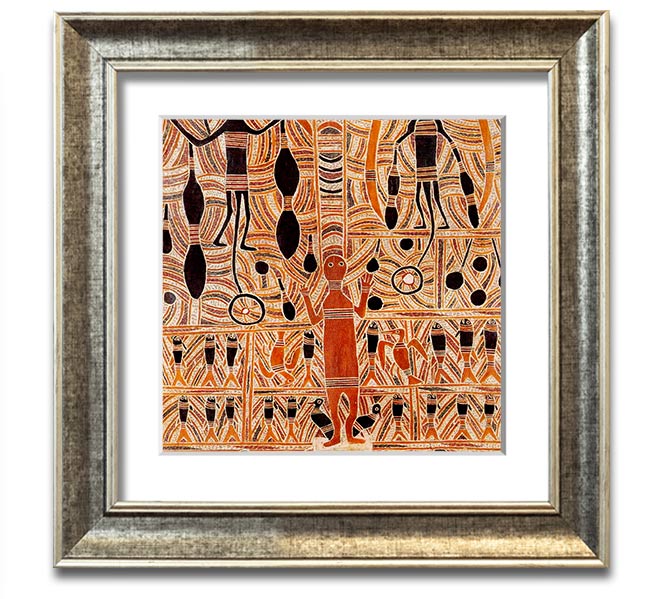 Aboriginal Marika Mathaman Square Framed Print showcasing vibrant colors and intricate designs, framed in a stylish border.